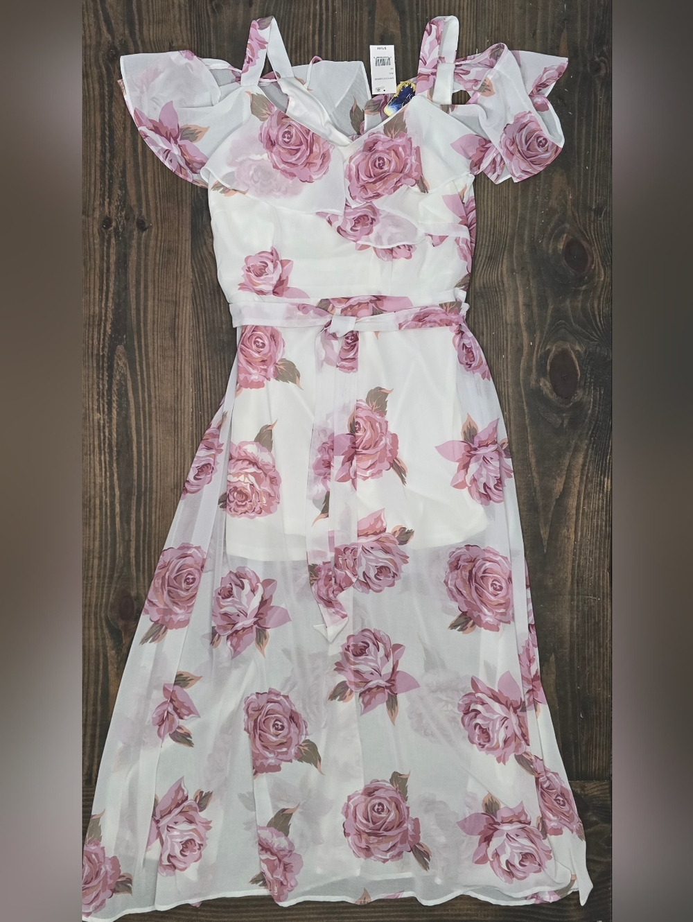 Disney Beauty and beast dress White Floral Roses  Sz 0X (14W/16W) Maxi